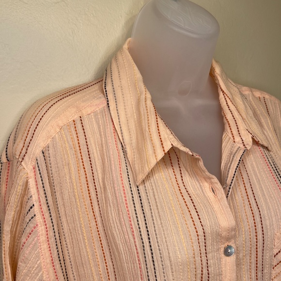 Chaser | Plus Size Shirting Button Down Embroidered Semi Sheer Lightweight Shirt - Picture 6 of 16